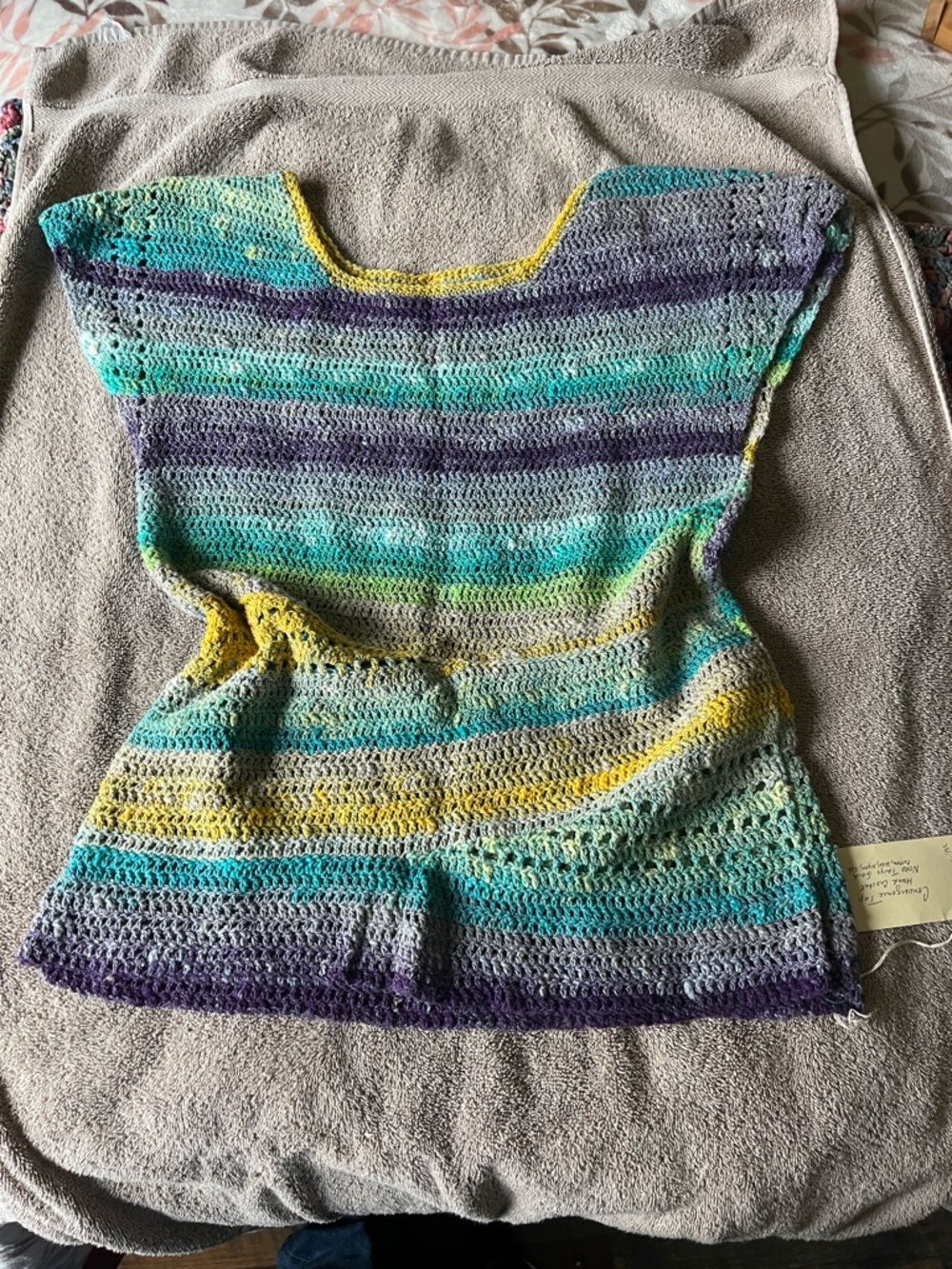 Handcrafted Multicolor Scoop Neck Sweater - Aqua, Purple & Yellow
